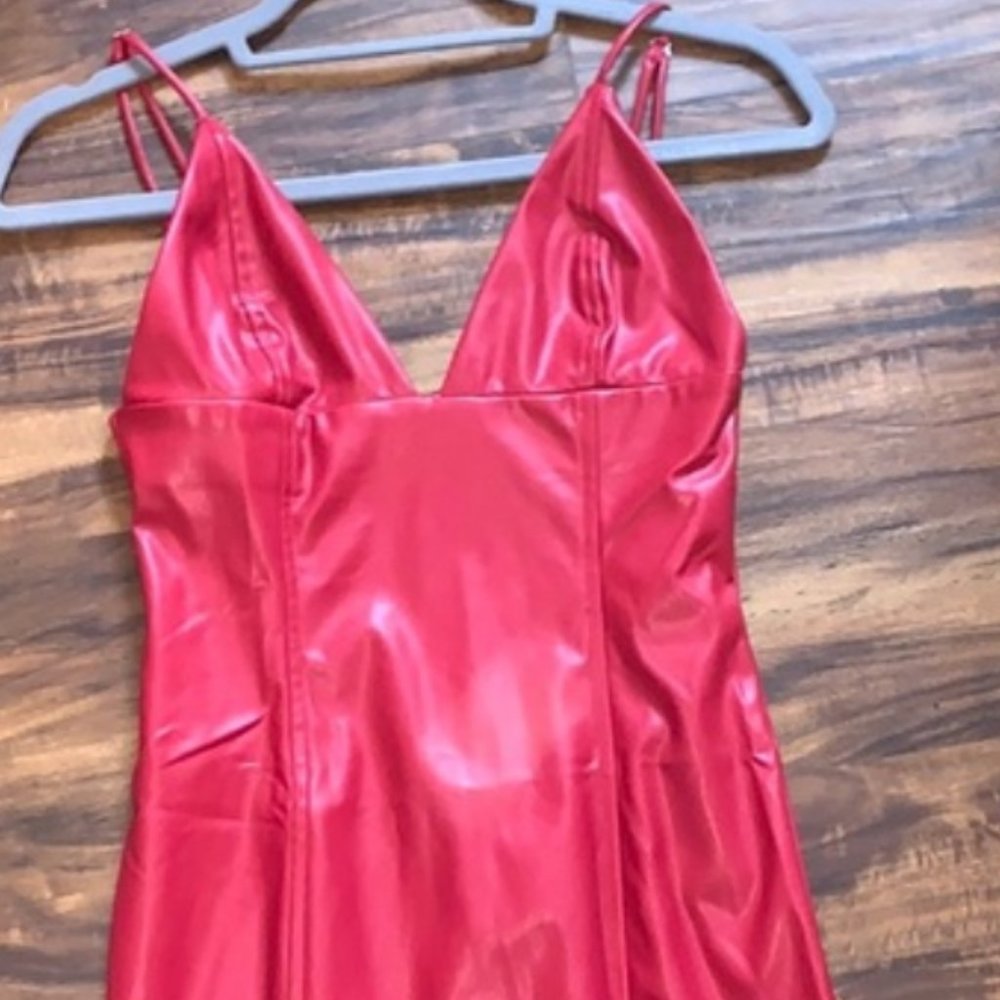RED FAUX LEATHER MINI DRESS